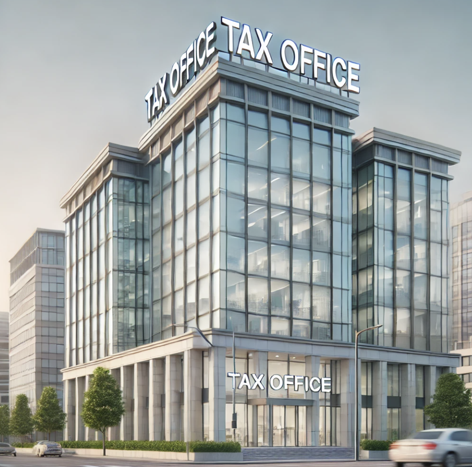 국세청 사무실로 보이는 건물과 세무 관련 행정 업무를 상징하는 이미지