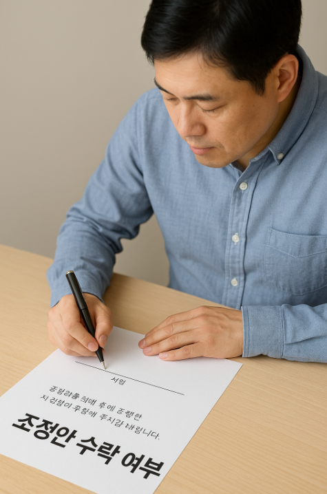조정안 수락 여부를 두고 서명하는 입주민