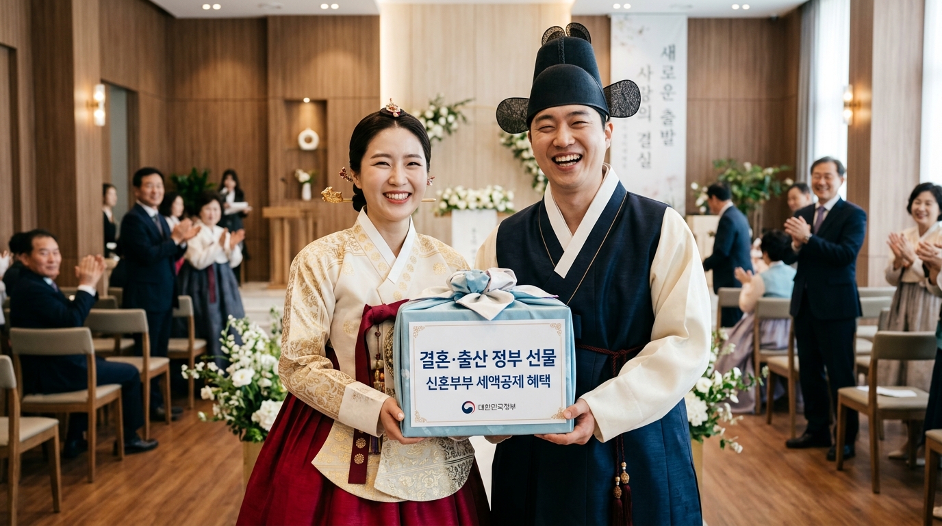 2026년 신설된 혼인 세액공제 등 다양한 세금 감면 혜택을 누리는 한국인 신혼부부.