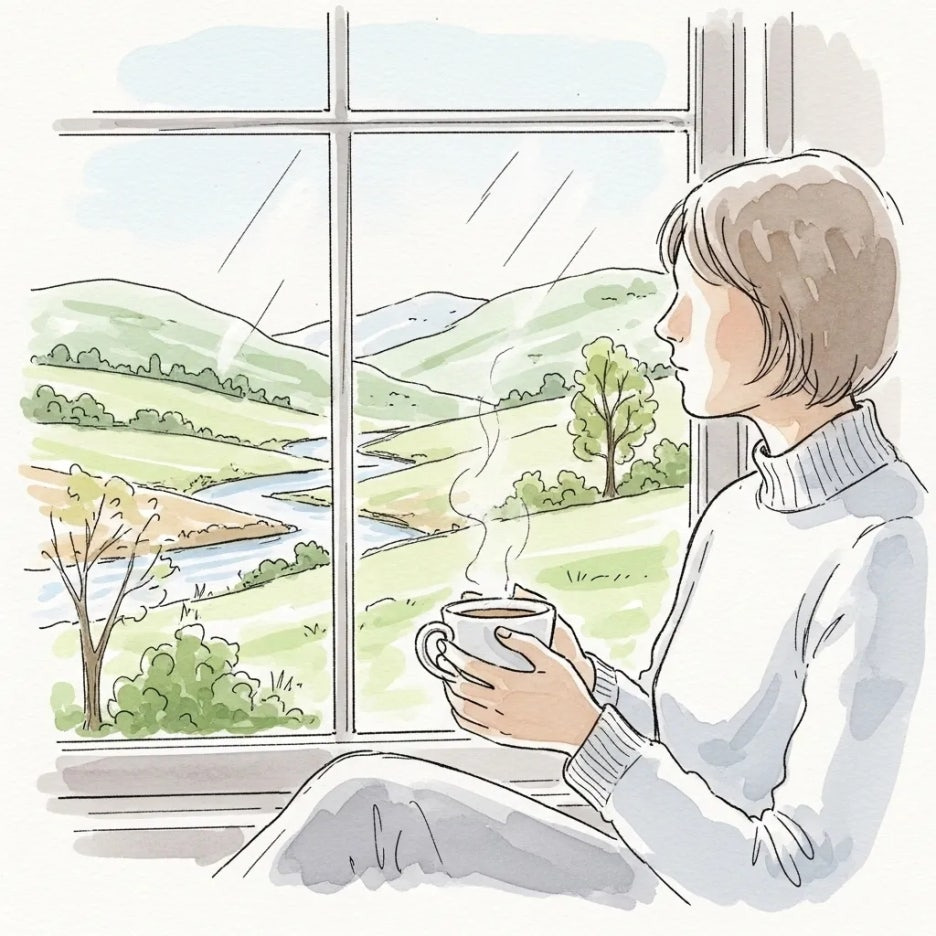 창밖을 보며 평화로운 시간을 보내는 사람