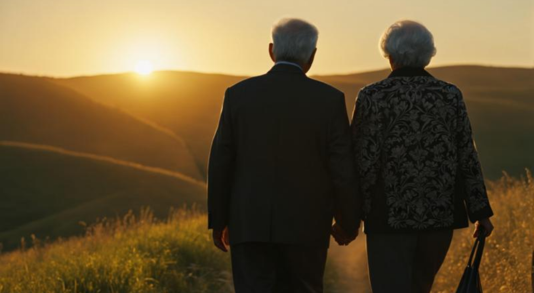 노을을 바라보고 있는 노부부