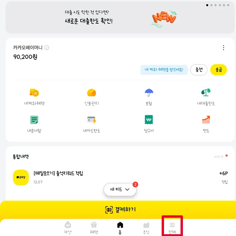 카카오페이앱-전체메뉴