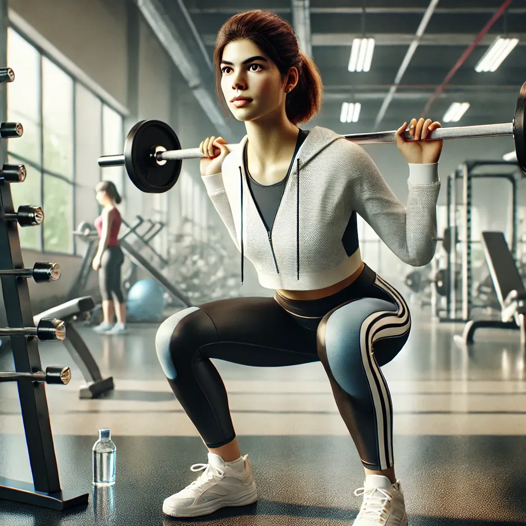 헬스장에서 웨이트트레이닝 중인 여성, 집중하며 운동하는 모습