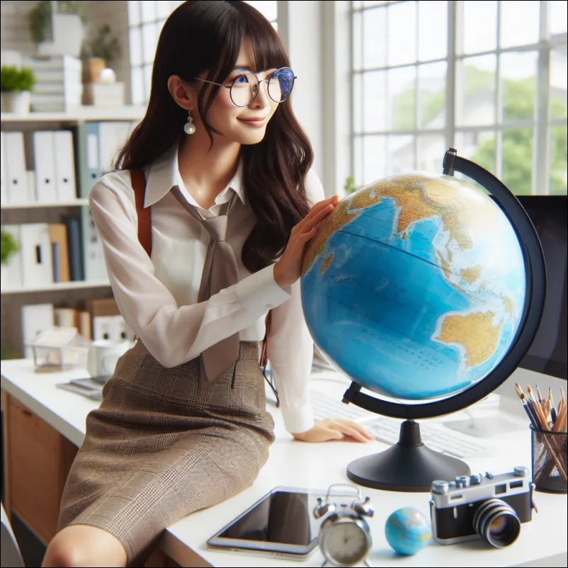 구글어스 비슷한 지구본을 보고 있는 직장인