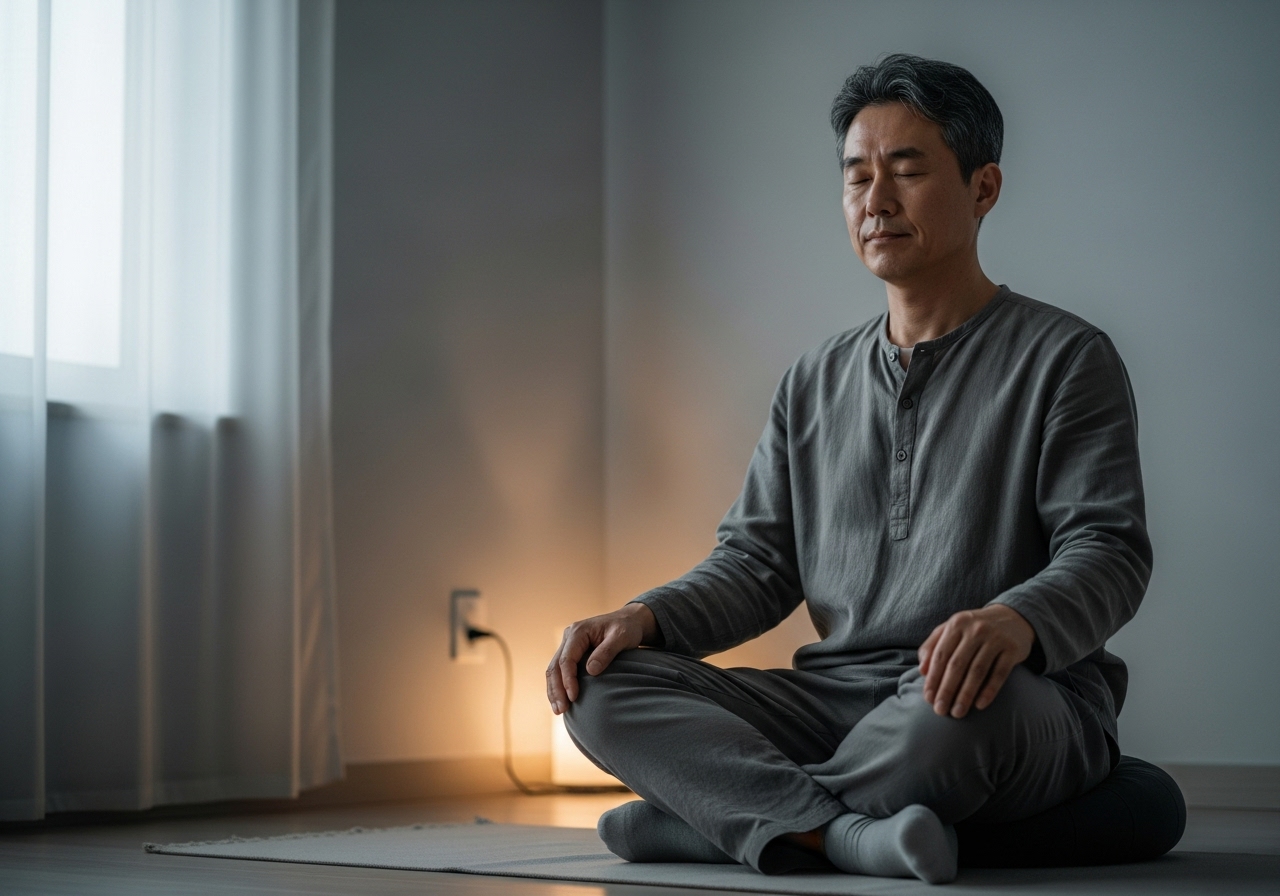 50대 남성이 바디 스캔 명상 중