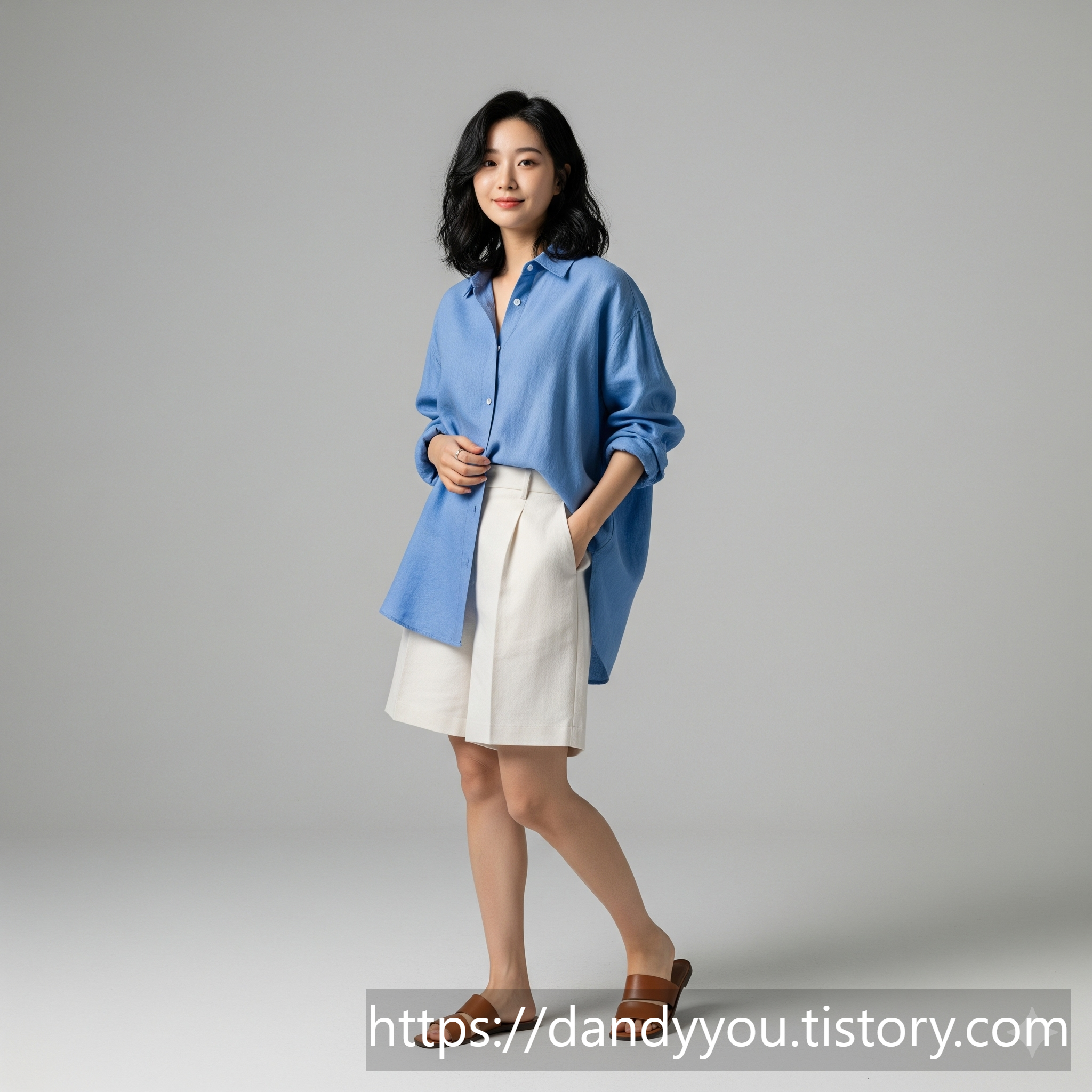 린넨 셔츠 + 반바지 + 샌들 패션 뷰티 코디