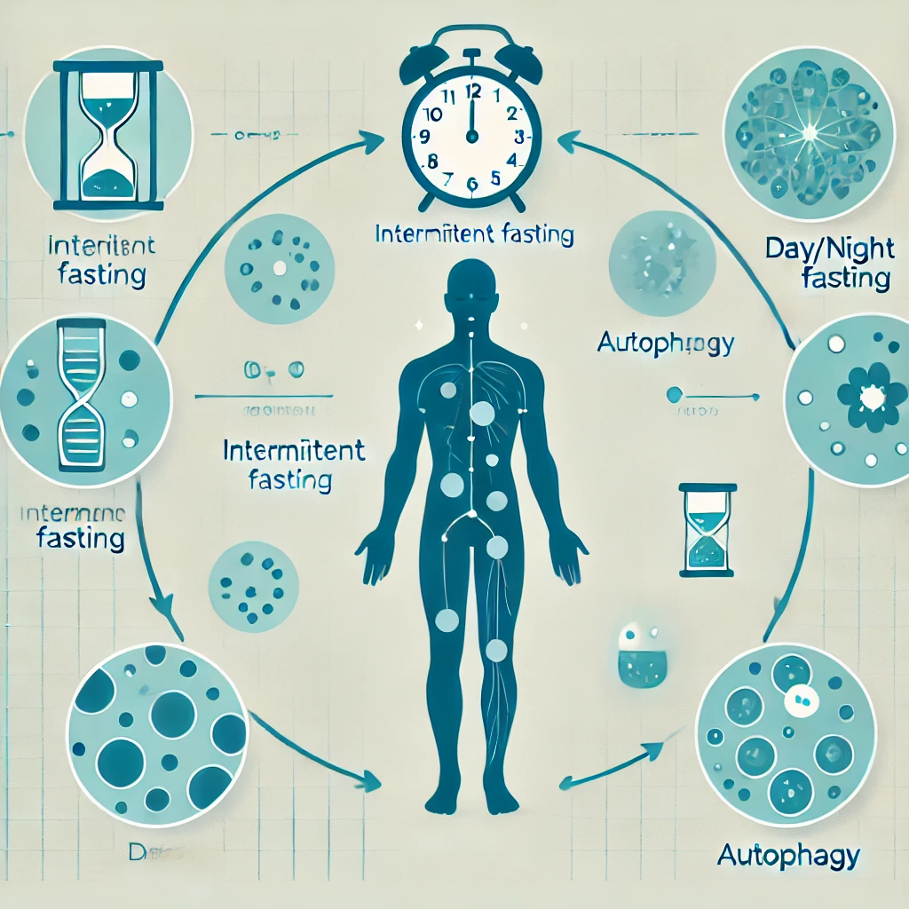 공복시간, 세포청소 과정을 보여주는 간단한 도식(intermittent fasting infographic)