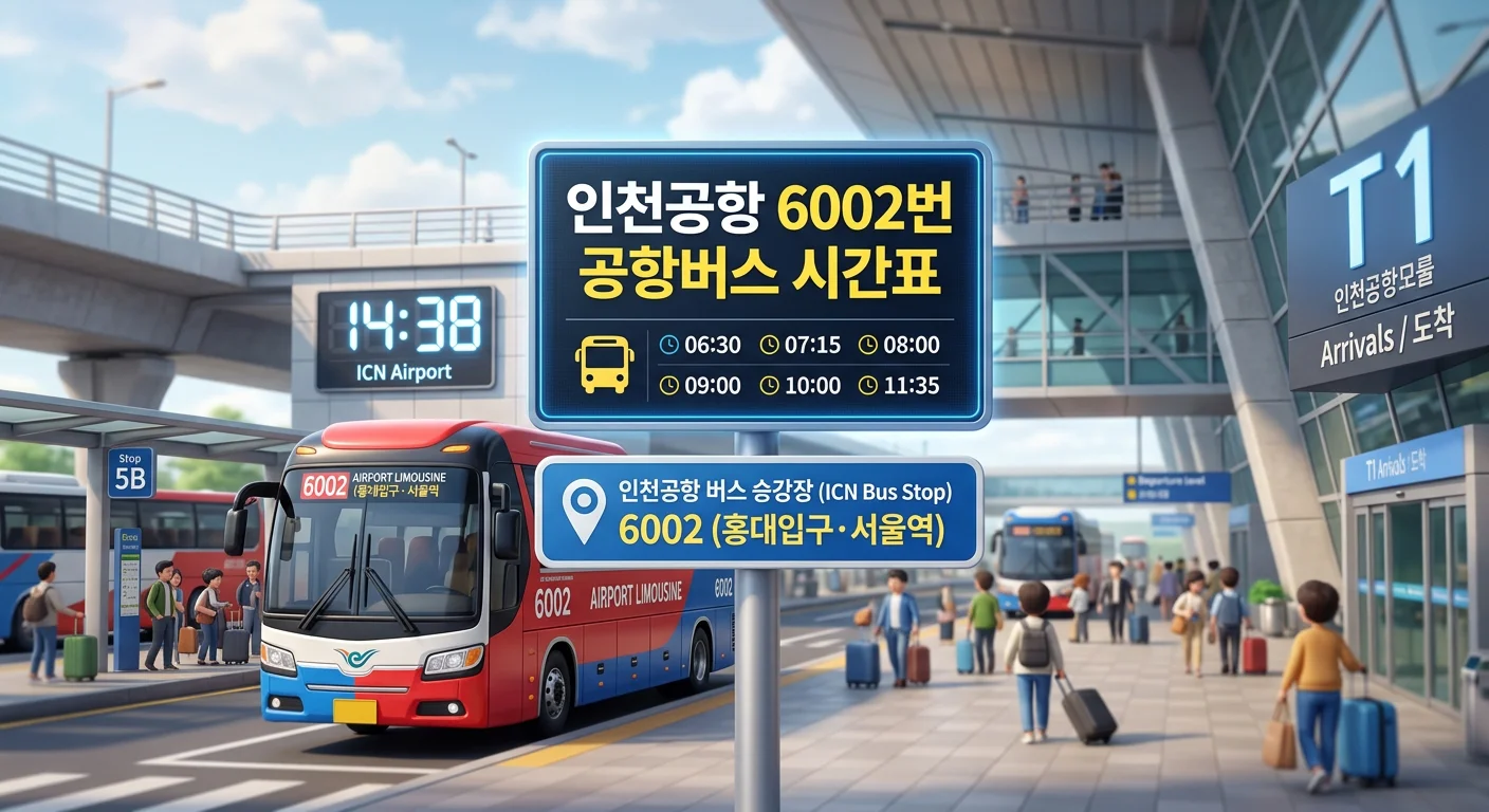 인천공항 6002번 공항버스 시간표와 요금 (합정&middot;홍대&middot;청량리 방면)