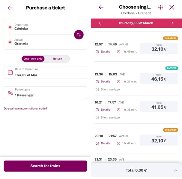 렌페-코르도바-그라나다-일정표