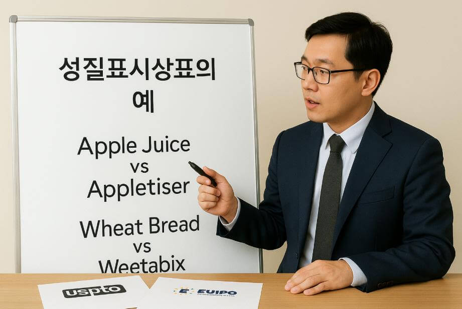 해외 원재료 상표 사례를 비교 설명하는 장면