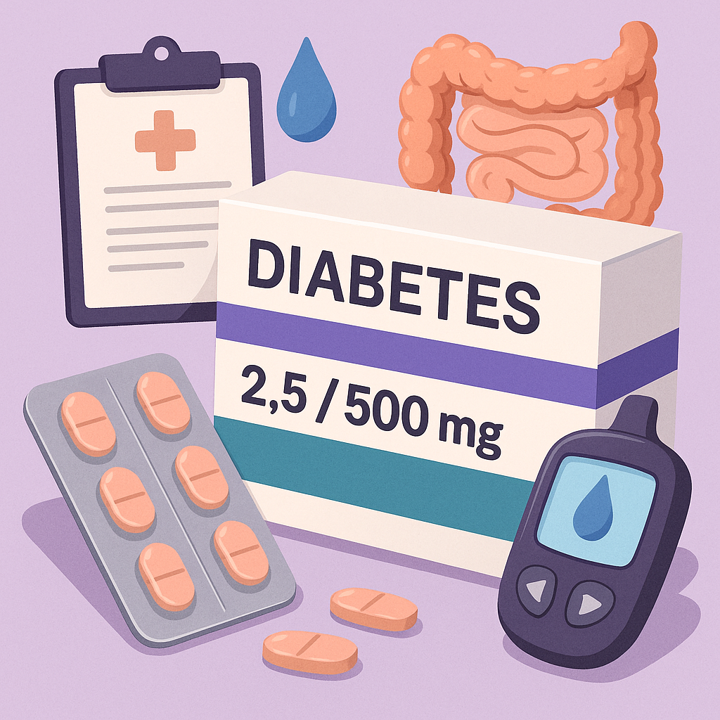 당뇨약과 혈당측정기 등을 표현한 일러스트