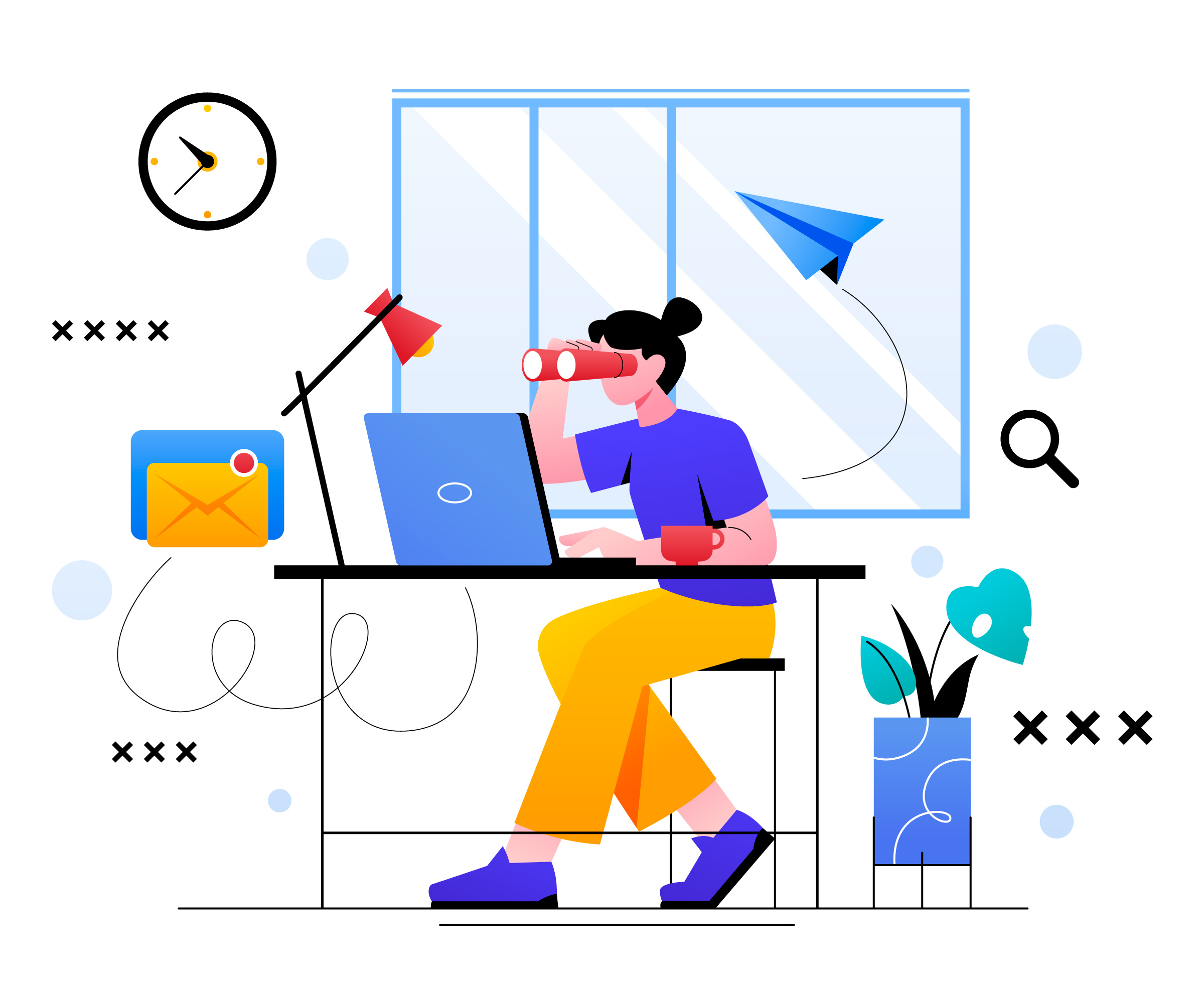 프리랜서 일러스트, 컴퓨터로 작업하는 여성