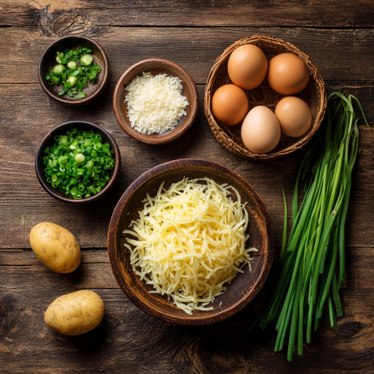 주방 감자전을 만드는 재료 위에서 본 모습
