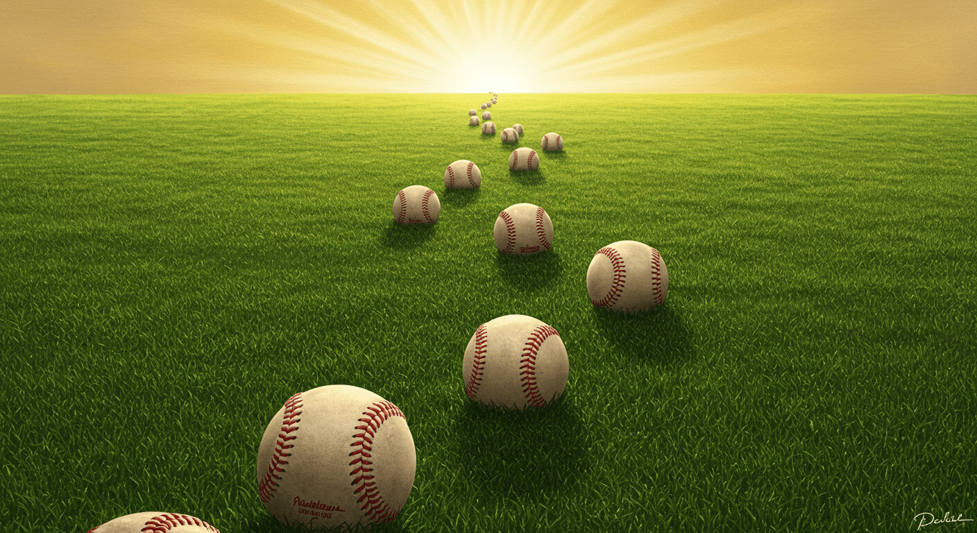 한국 프로야구를 상징하는 야구 공 길이 밝은 수평선으로 이어지는 장면&amp;#44; 짧지만 깊은 흔적을 표현 1