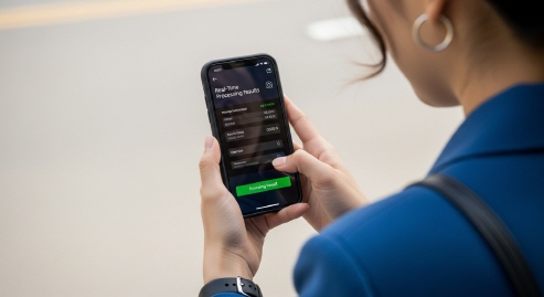 스마트폰으로 실시간 처리 결과 확인하는 모습