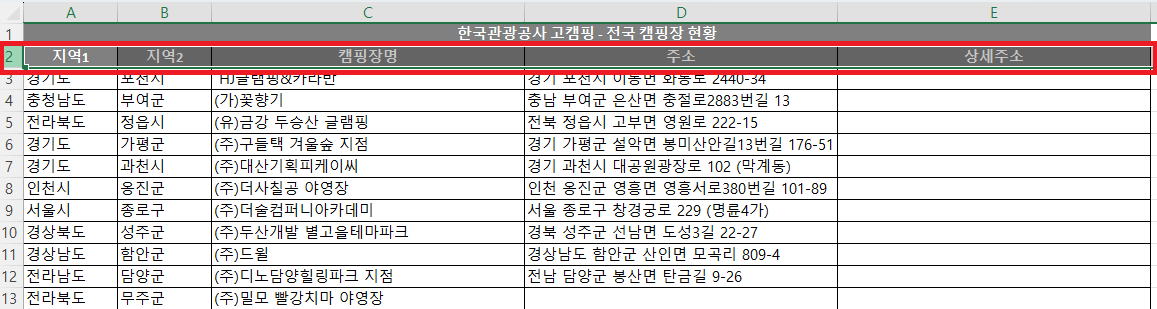 한국관광공사 고캠핑으로 캠핑장소 찾기