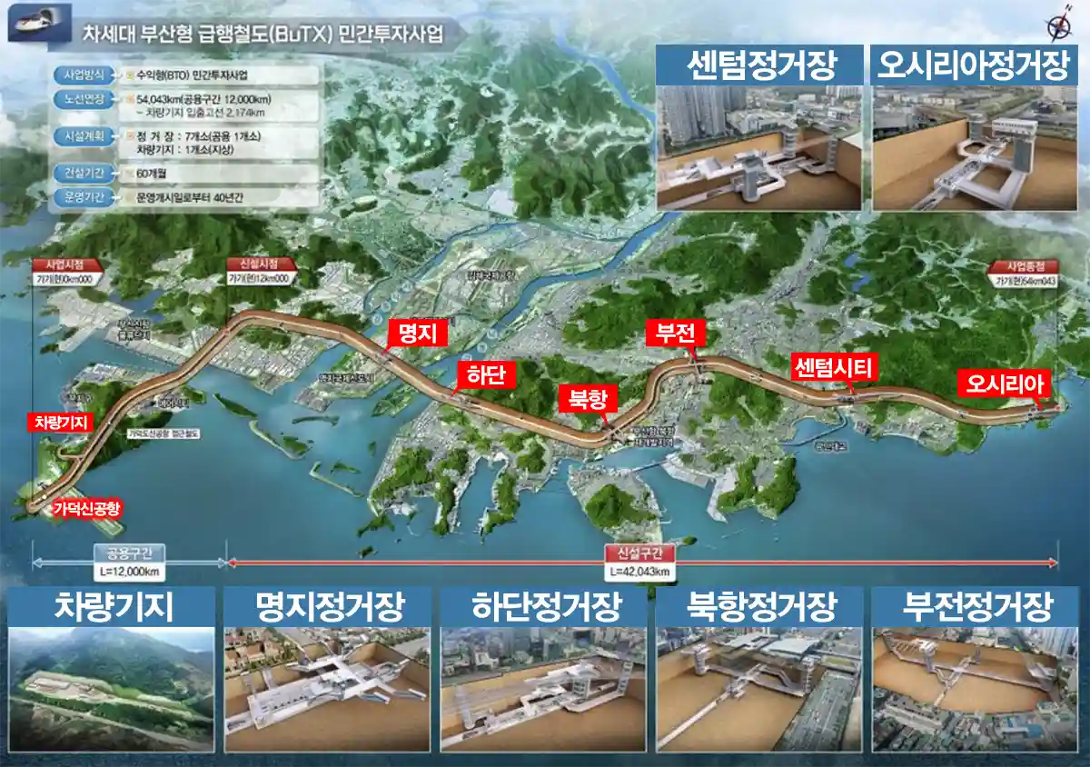 부산급행철도(BuTX)-노선도-정거장-위치