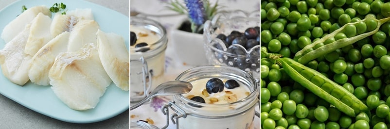 고단백 저칼로리 음식, 흰살 생선, 그릭 요구르트, 콩