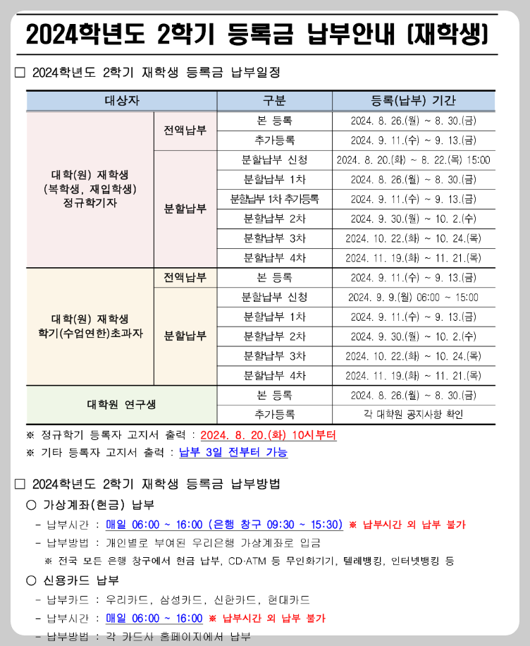 서울시립대학교 등록금 분할납부 안내