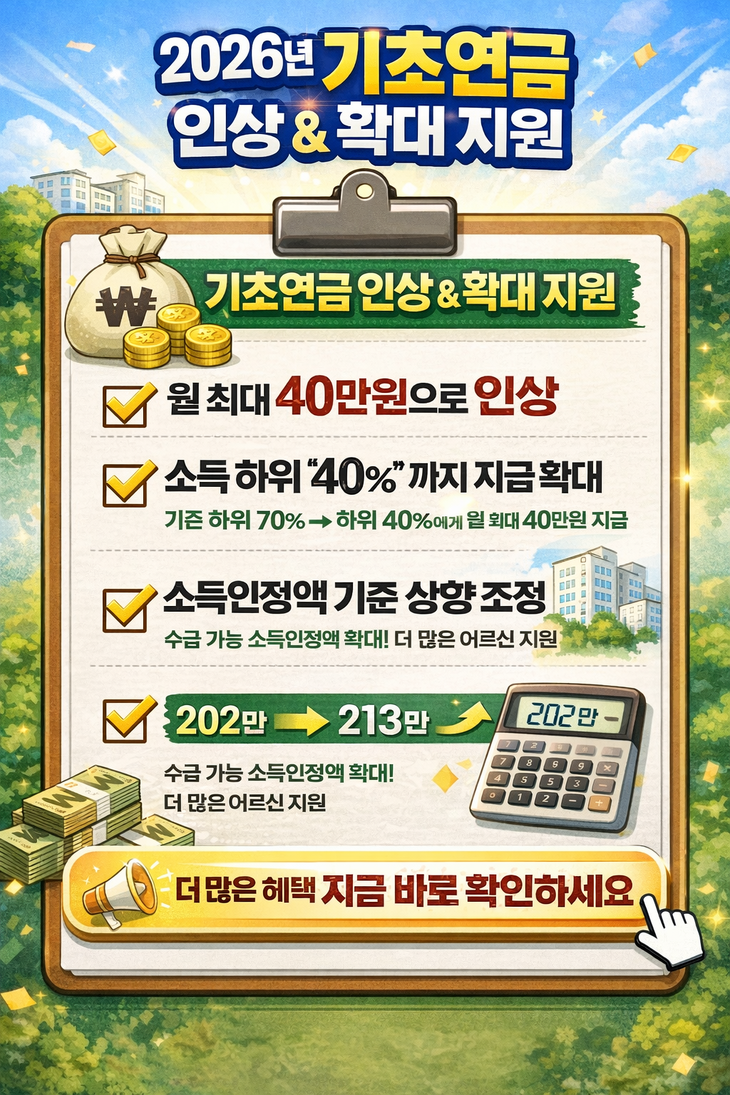 2026년 기초연금 인상 &amp; 확대 지원 