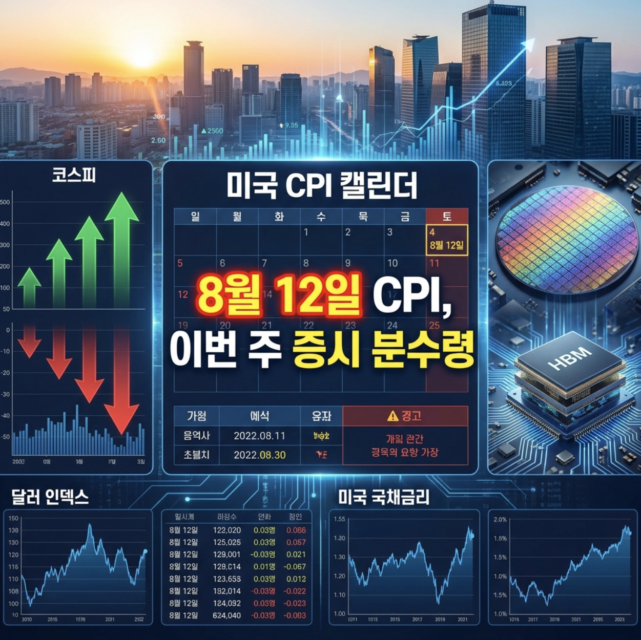 2026년 8월 10일 미국 CPI와 코스피, 외국인 수급, AI 반도체 시장을 정리한 모닝 브리핑 이미지
