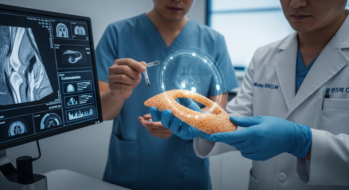 bio-printed artificial cartilage being prepared for knee implantation