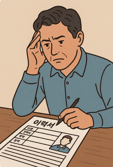 이력서 작성하며 고민하는 구직자