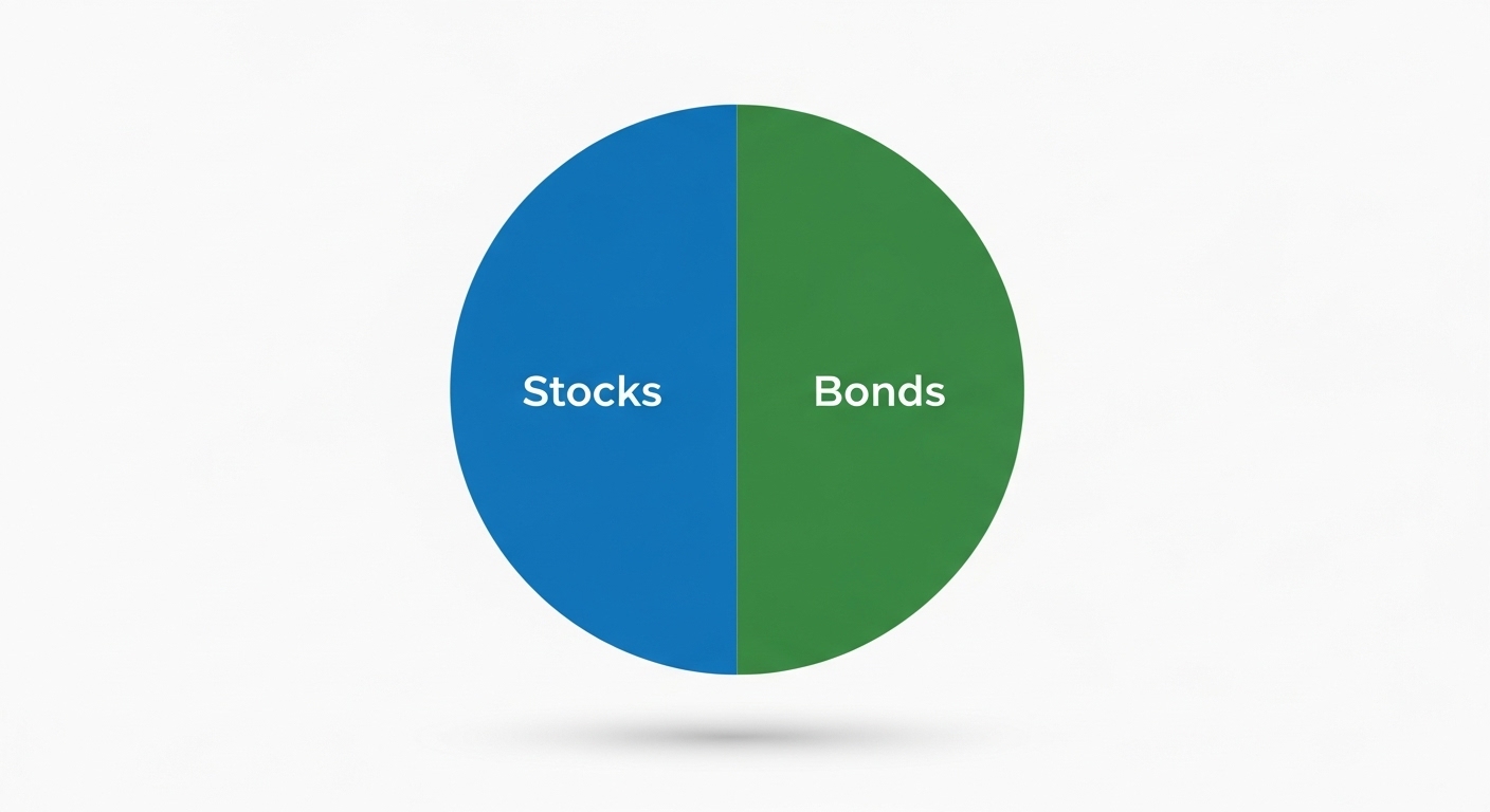 포트폴리오 파이 차트에서 주식과 채권 부분이 균형 있게 나뉜 모습