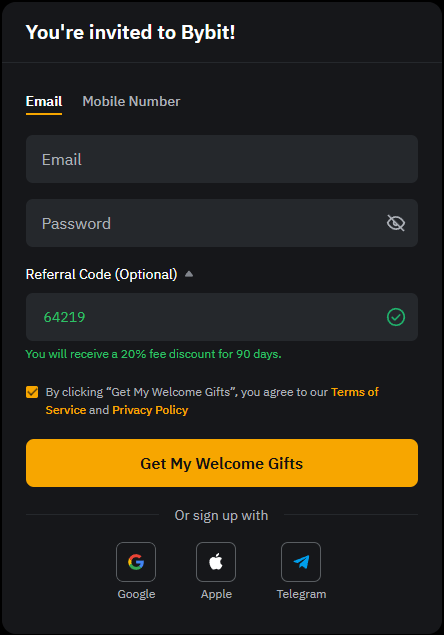 바이비트 가입 페이지