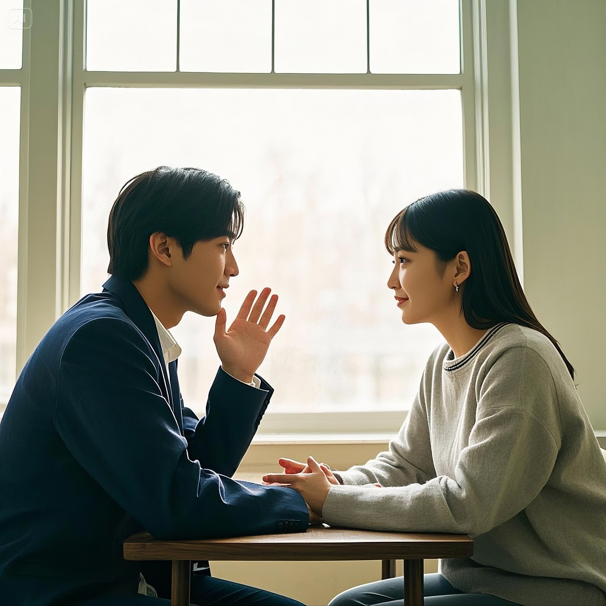 감정을 나누는 대화법: 공감과 경청의 기술 관련 눈을 마주보며 경청의 기술을 사용하여 대화하는 커플 사진