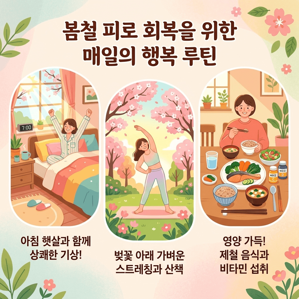 봄철 춘곤증 극복 생활 루틴 일러스트