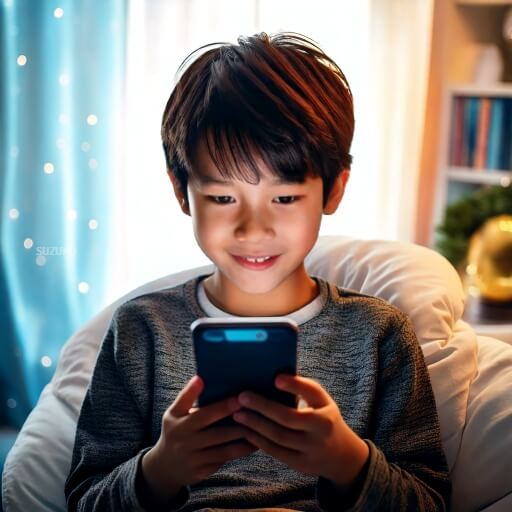 핸드폰을 보고 있는 아이