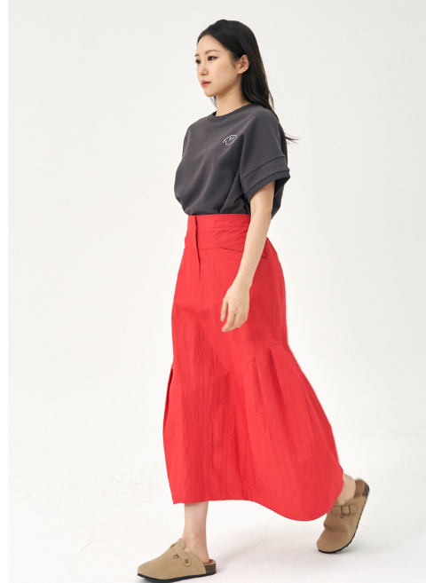 최화정 -EDITION-롤업반팔티-레드스커트브랜드-착장