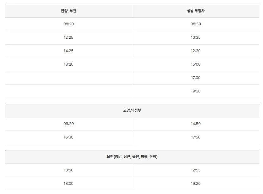 영주시외버스터미널 시간표