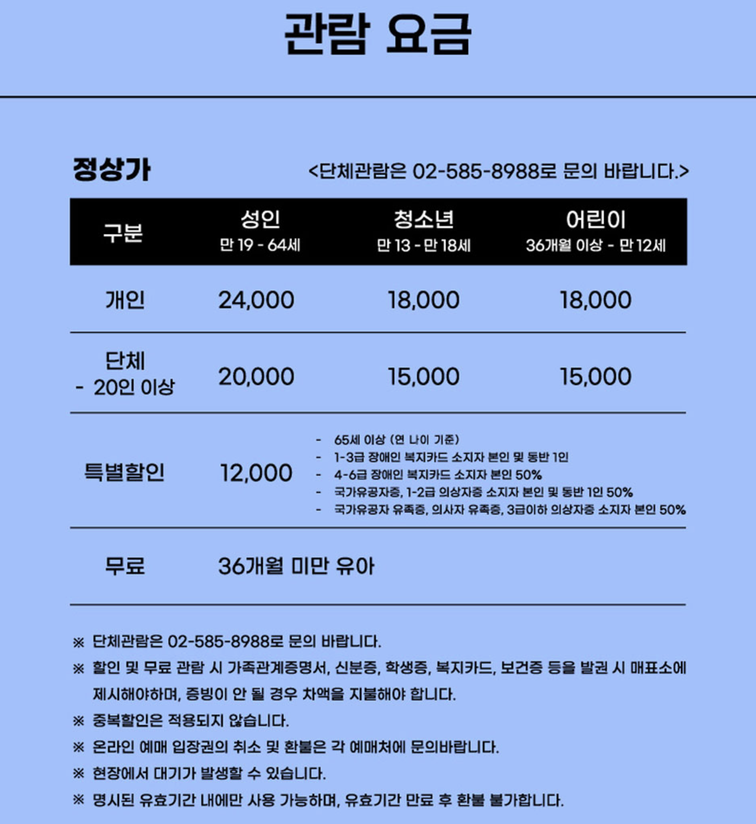 불멸의 화가 반고흐 전시회 관람 요금