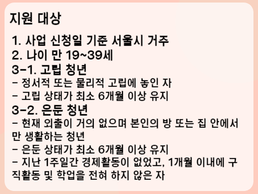 2023 서울 고립은둔청년 지원사업 지원 대상