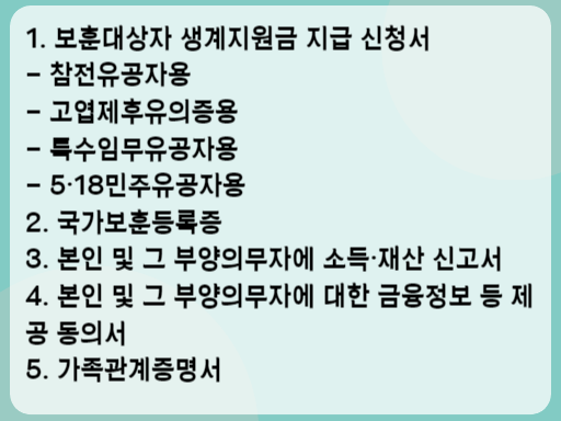 2023 보훈대상자 생계지원금 신청 시 필요 서류