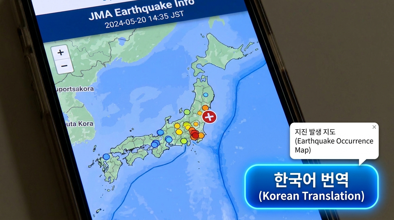 일본 기상청 지진 실시간 감시 화면 예시