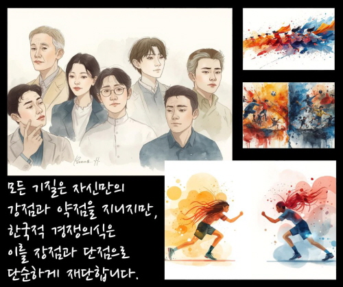 모든 기질은 자신만의 강점과 약점을 지니지만, 한국적 경쟁의식은 이를 장점과 단점으로 단순하게 재단합니다에 관한 그림입니다