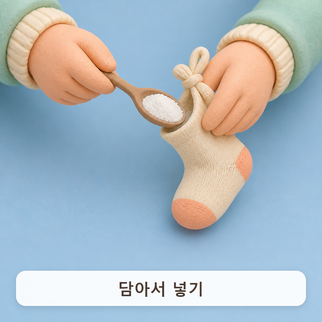얇은 양말에 흰 가루를 담아 묶는 손