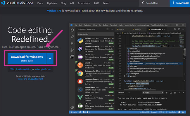 code.visualstudio.com에서 비주얼 스튜디오 코드 최신 버전 다운로드