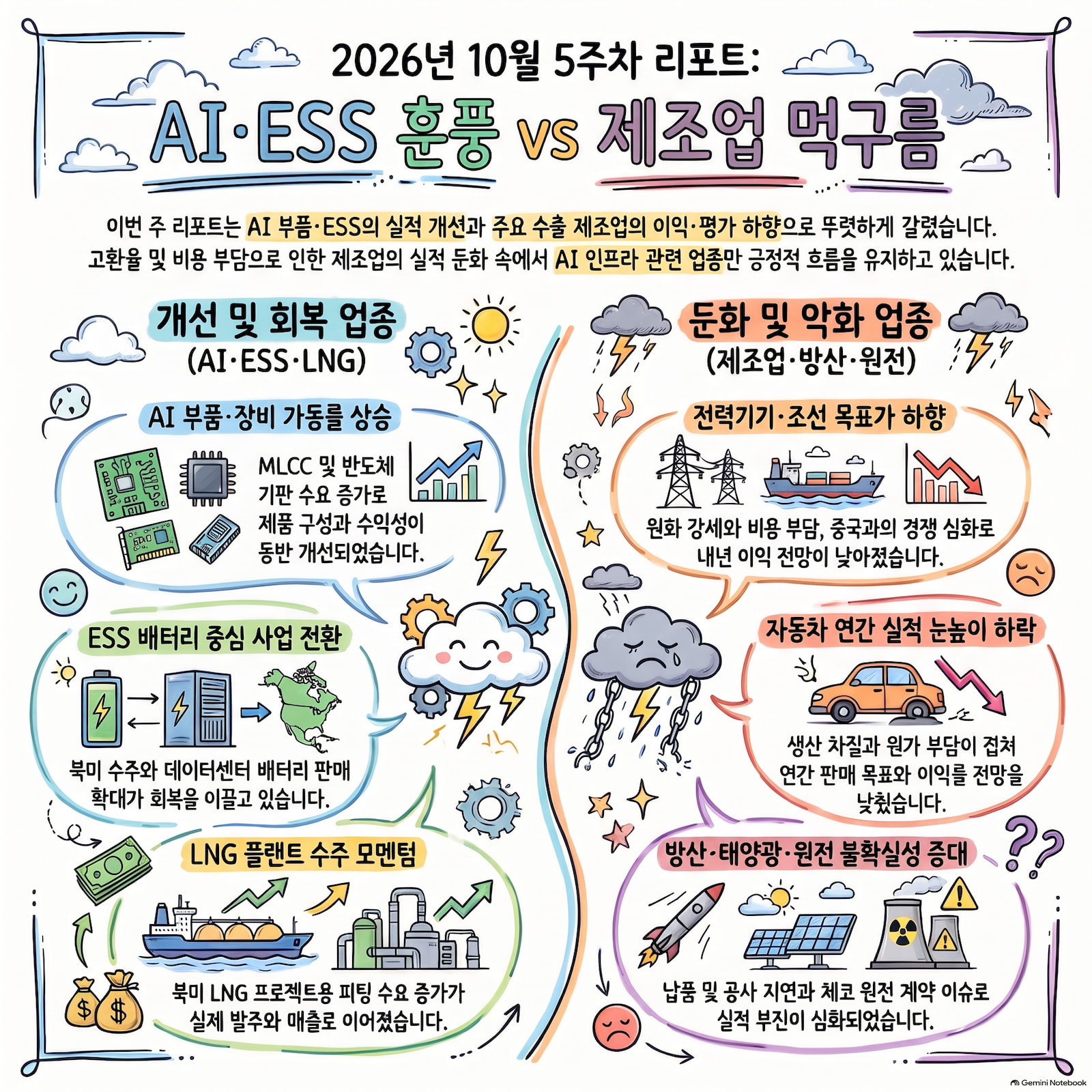 AI 부품·ESS는 개선, 수출 제조업은 이익·평가 동반 하향|2026년 10월 5주차 리포트 분석