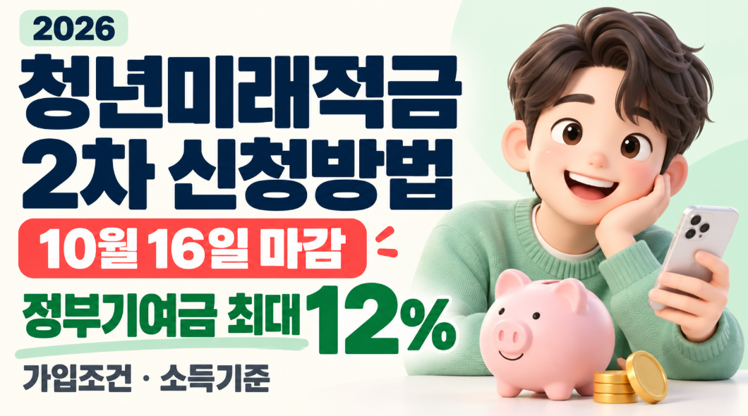 2026 청년미래적금 2차 신청방법 총정리｜10월 16일 마감&middot;가입조건&middot;소득기준&middot;정부기여금 최대 12%