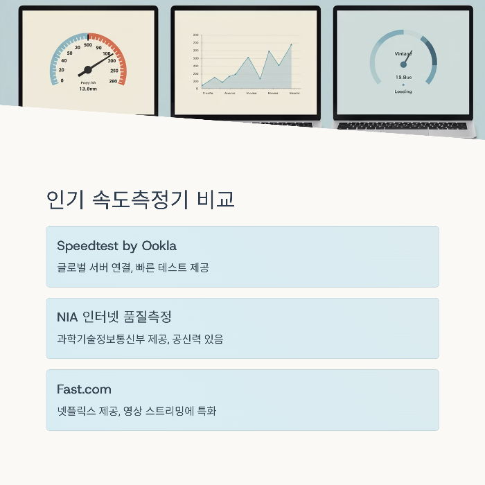 대표적인 인터넷 속도측정기 비교