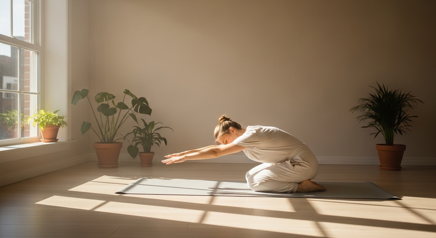 항암 후 피로 회복을 위해 가벼운 스트레칭을 하는 사람의 모습.