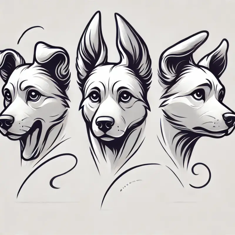 한 마리 개에 대하여 세 가지 귀 표현(쫑긋, 젖힘, 납작)을 조화롭게 배치하였을때 각각의 이미지로서,
귀를 통한 감정의 스펙트럼을 은유적으로 보여줍니다