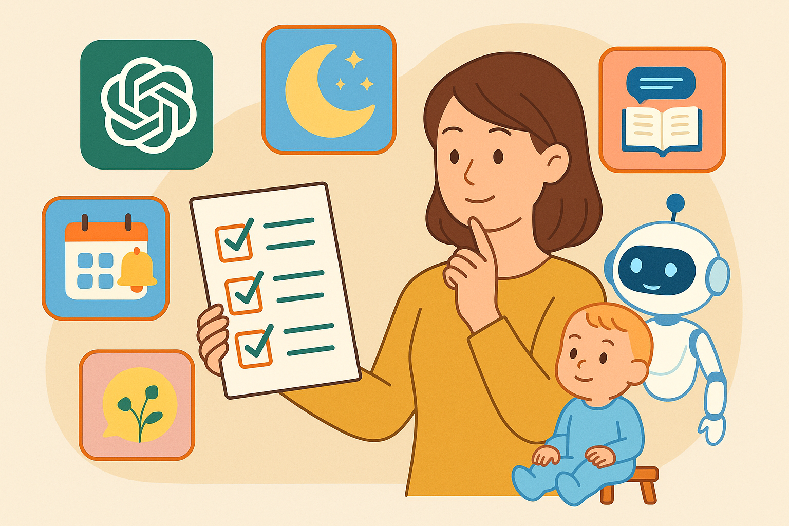 육아에 필요한 AI 도구를 고르는 이미지