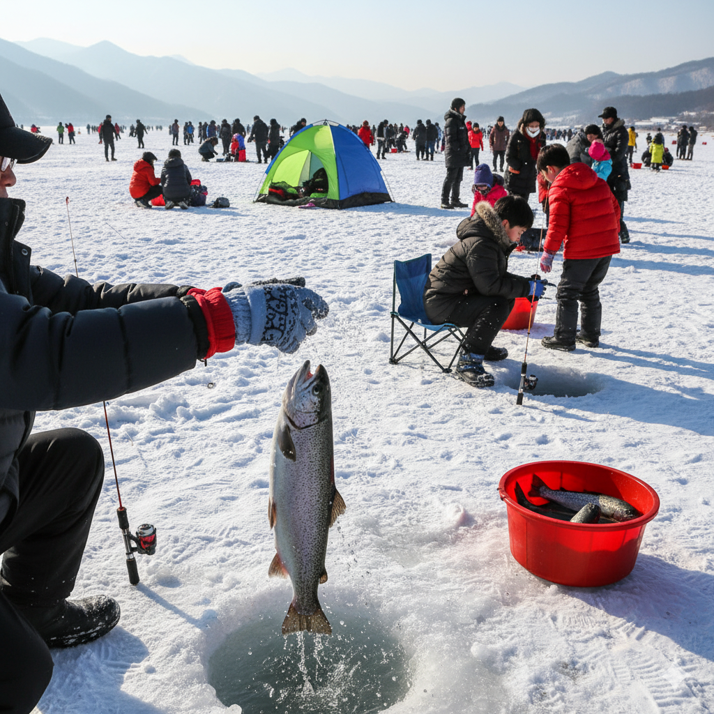 하얀 눈밭 위 짜릿한 손맛! 평창 송어 축제