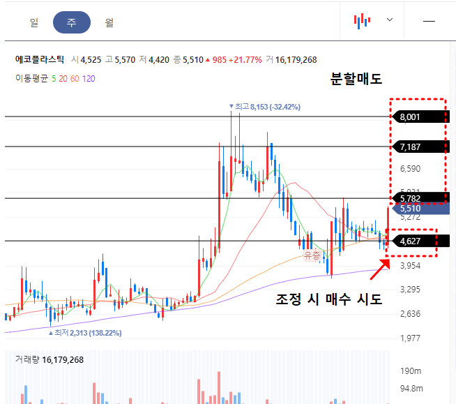 에코플라스틱 주봉차트