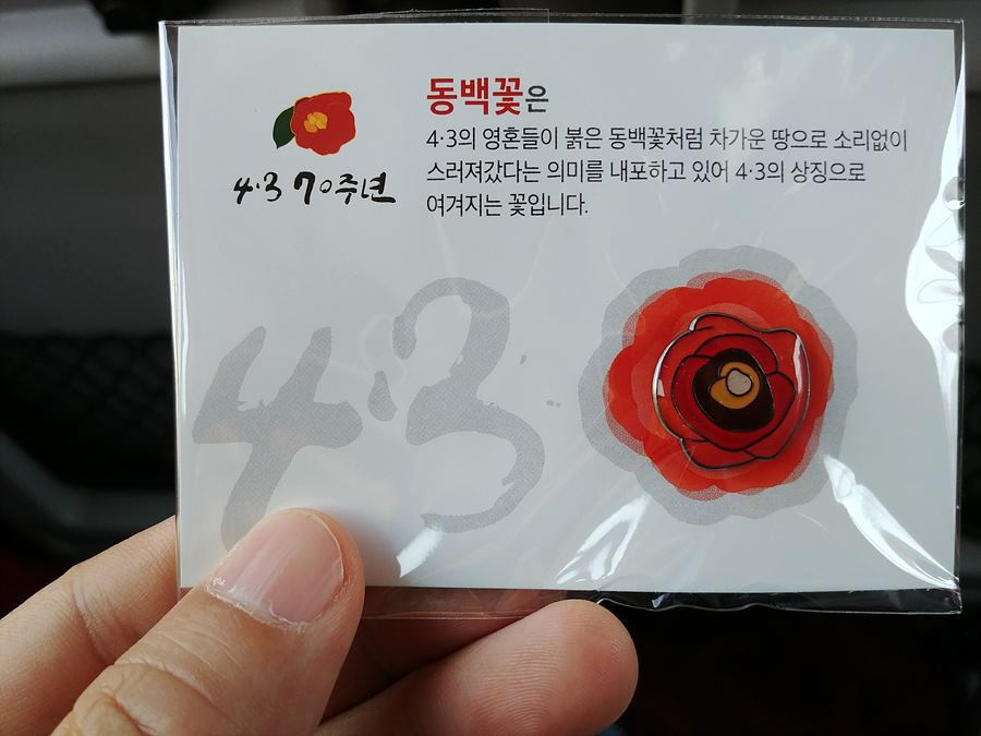 제주4.3평화기행. 동백꽃 배지